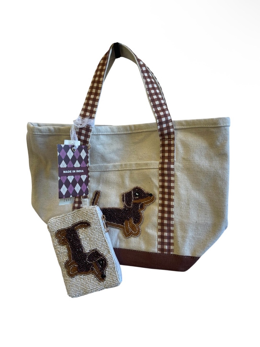Viral Dachshund Dog Beaded Small Tote Bag w/beaded pouch - NWT**
